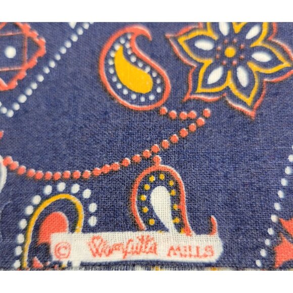 Wamsutta Mills Paisley Floral Cotton Fabric Navy Blue Orange Yellow White - Picture 4 of 4